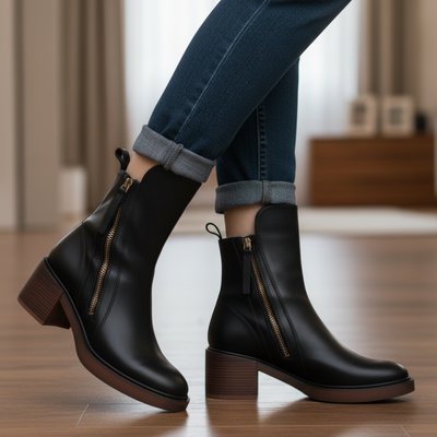 Victoria™ | Sorte Lærstøvler med en Komfortabel Hæl, Elegante og Tidløse