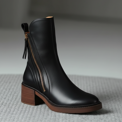 Victoria™ | Sorte Lærstøvler med en Komfortabel Hæl, Elegante og Tidløse